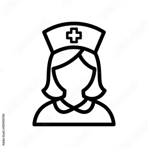 Female Nurse Icon Providing Healthcare Services, Demonstrating Compassion in a Medical Setting, Symbolizing Dedication and Care for Patients Suffering From Illness; Outline Style for Hospital Clinic D