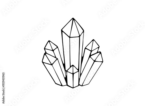 Minimalist Crystal Cluster Line Art Illustration – Geometric Quartz Gemstone Vector