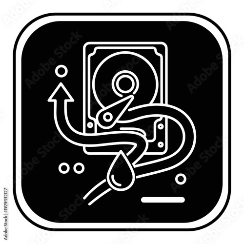 Data Recovery Process Illustration in Minimalist Style: Secure Hard Drive Repair, Backup Solutions for Computer Systems, Server Maintenance & Cloud Storage. Modern Abstract Design for IT Support & Dig