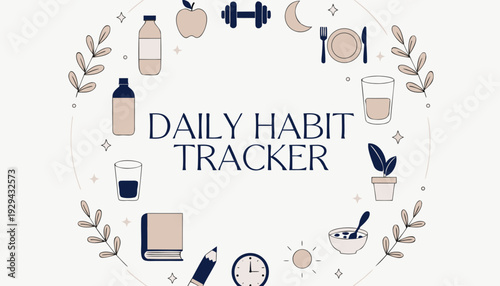 Daily habit tracker illustration for monitoring healthy routines and wellness progress
