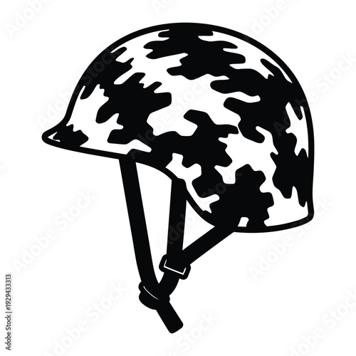 Modern camouflage helmet with chin strap for safety and protection