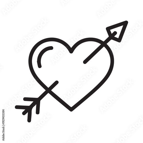 A thick black outline illustrates a classic heart pierced directly through the center by an arrow, symbolizing being struck by love or Cupid's dart.