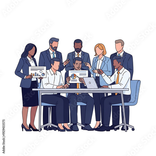 Teamwork and collaboration in a business meeting, discussing charts and graphs for strategy