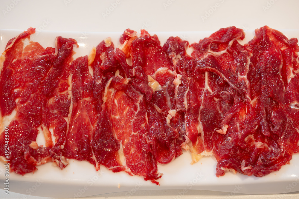 Obraz premium top view dish of tender beef at horizontal composition
