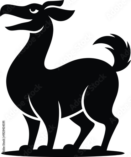 Mythical creature silhouette profile illustration of stylized dragon beast standing