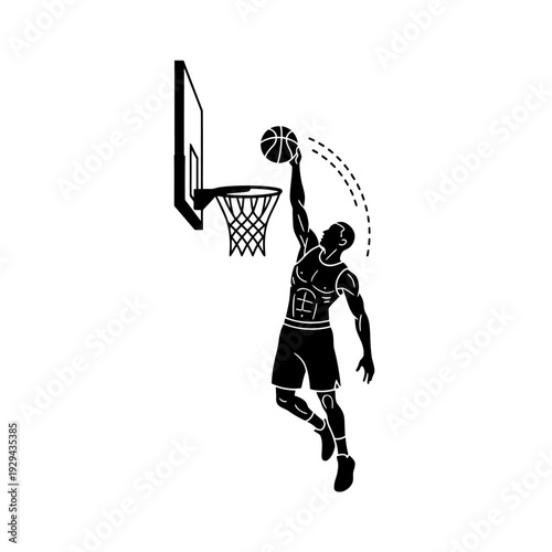Basketball Player Slam Dunk Action Sports Silhouette