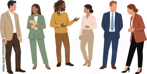 Diverse Business Professionals Talking Illustration Featuring Multicultural Office Team in Discussion Representing Teamwork, Collaboration and Corporate Communication Concept