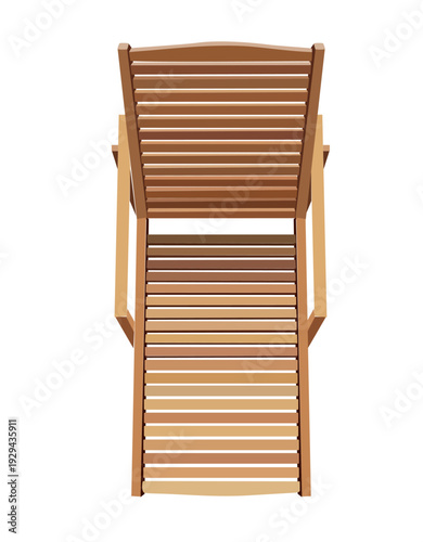 Orthographic top view of a wooden outdoor sun lounger with horizontal teak slats, clean geometry, transparent background. Ideal for architectural and landscape design layouts.