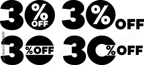 Bold black OFF sale labels in creative typography showcasing discounts for shoppers today