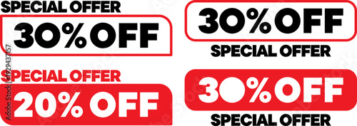 Red OFF special offer discount banners for sale promotions in various graphic styles
