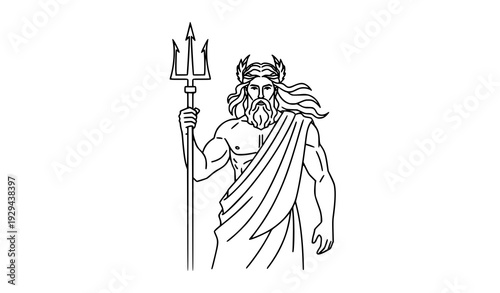 Greek God Poseidon Line Icon Vector – Classical Mythology