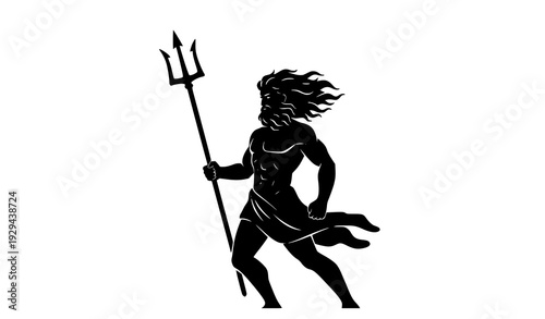 Greek God Poseidon Vector Silhouette Illustration – Ancient Male Figure