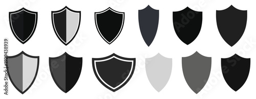 Set of flat shield symbols and icons: silhouette, vector, badge, insignia, shape, vintage, icon, sign, symbol, emblem, protection