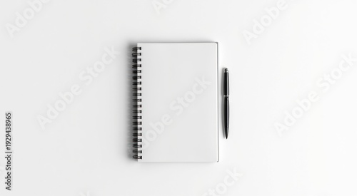 Notepad and a pen on a white surface mockup copy space