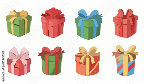 Cute Christmas present icons colorful cartoon gift vector set