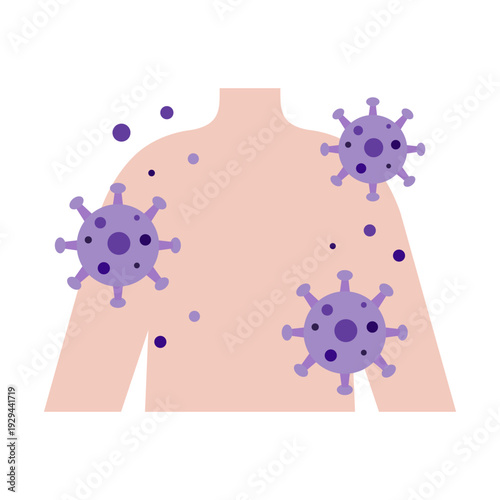Human sick body with virus. Healthcare, hygiene, disease, illness, medical, treatment, prevention, immunity concepts. Flat vector design isolated illustrations.