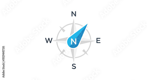 Compass illustration pointing north isolated on white background