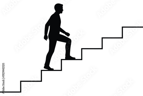 Man climbing stairs to success with determination and ambition