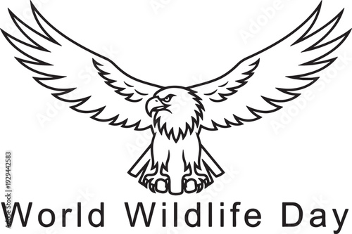 World wildlife day bald eagle spread wings line art for majestic bird conservation symbol national emblem of freedom avian protection raptor awareness nature education flight spirit illustration art
