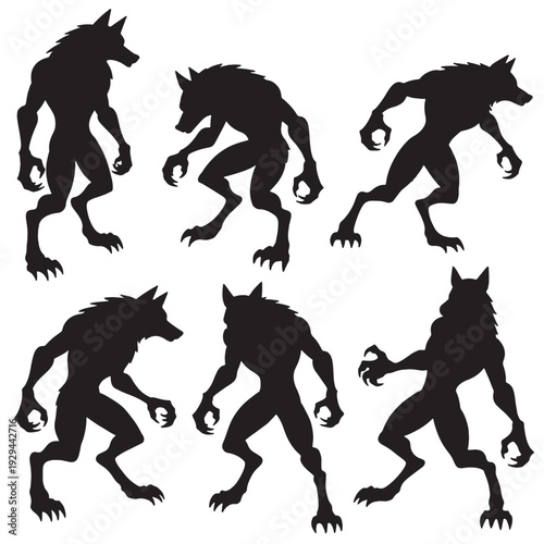 Vector illustration set of black horse silhouettes and sport action people including a soccer player and running woman in a jumping art style