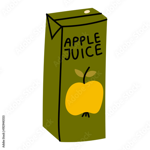 Apple Juice Carton.Flat vector illustration of apple juice carton packaging. Fresh fruit drink icon perfect for grocery design, beverage branding, healthy food concepts and menu elements.