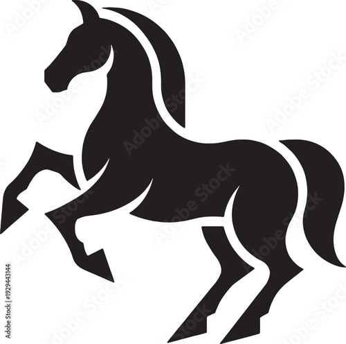 A black silhouette vector illustration of a wild stallion running, featuring a detailed mane and outline isolated on white for equestrian art or farm animal nature designs