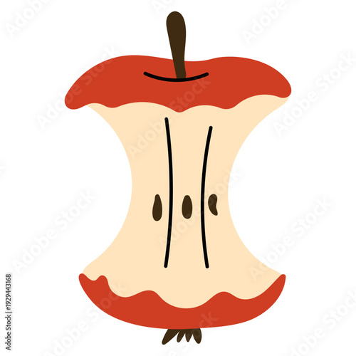 Apple Core. Flat vector illustration of apple core. Minimal eaten fruit icon perfect for food waste concepts, healthy eating themes, nutrition design and eco lifestyle visuals.