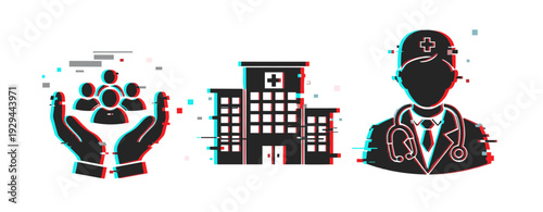 Healthcare professional providing patient care in medical setting. Glitch effect