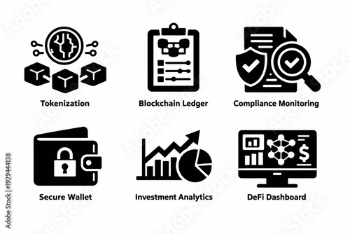 Blockchain Tokenization and DeFi Analytics Icons