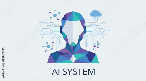AI System Concept with Abstract Human Head and Digital Connections