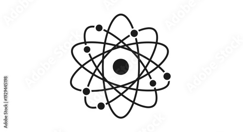 Atomic Structure Illustration Showing Electron Orbits Around Nucleus in Simple Vector Graphics Style