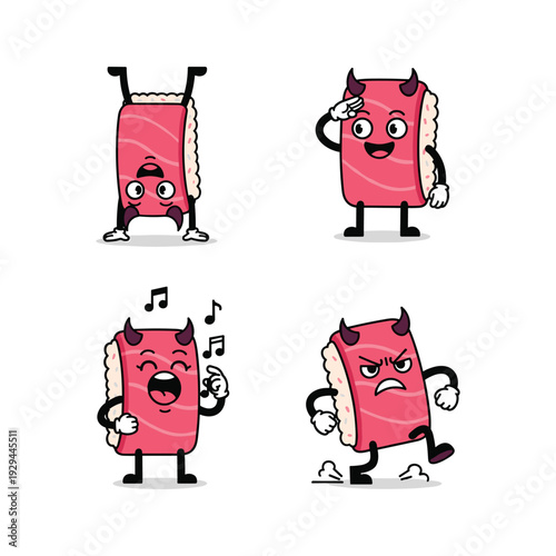 Cartoon eraser character showing emotions on white background