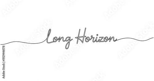 Elegant script text of long horizon on white background. No editable strokes
