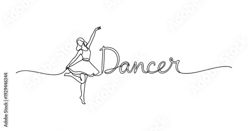Elegant one-line art of female dancer in graceful pose. No editable strokes