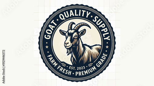 Vector goat logo with premium grade farm fresh supply