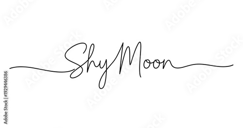 Elegant handwritten 'shy moon' logo in black and white. No editable strokes
