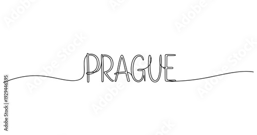 Simple continuous line art of prague city name in elegant black typography. No editable strokes