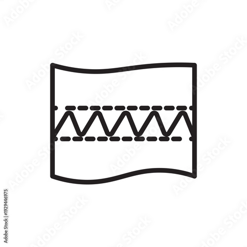 Linear vector icon of an industrial material bonding or laminating process. Ideal for representing textile manufacturing, composite layering, material science, adhesive technology, factory production.