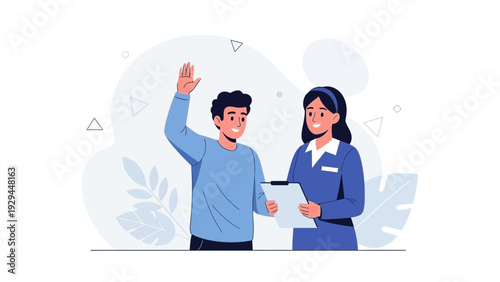 Student Asking Question to Teacher, Education Concept, Flat Illustration