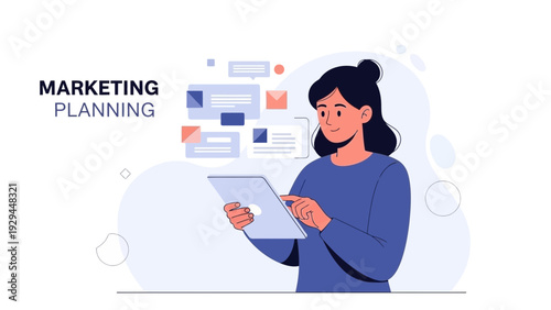 Woman Planning Marketing Strategy on Tablet, Digital Business Concept