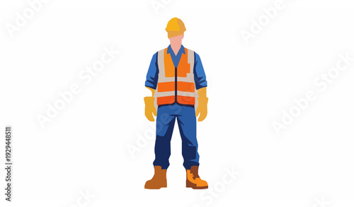 Construction worker in safety uniform flat vector illustration isolated on white
