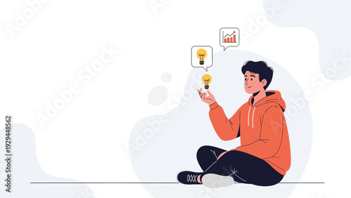 Young man with bright ideas, innovation, and growth concept