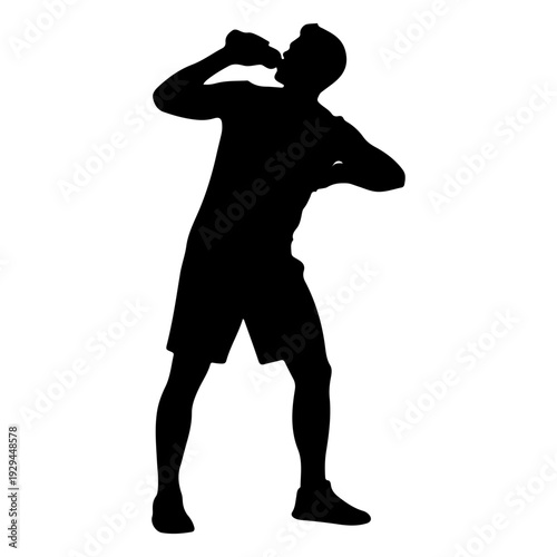 Man drinking water silhouette, fitness and health concept, flat design vector illustration