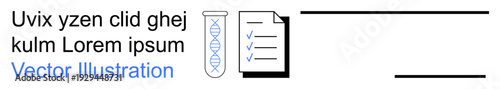 Biotechnology, genetic analysis, laboratory testing, research documentation, scientific progress, clinical studies. Test tube and checklist symbols. Biotechnology and genetic analysis concepts