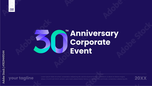 30 years anniversary corporate event logo vector template modern gradient banner dark