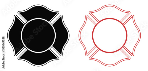 Firefighter emblem icon set, St Florian Maltese Cross, fire department Maltese cross symbol, vector firefighter badge design for emergency services, safety, and public service projects.