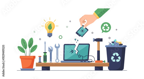 E-waste Recycling & Repair: Sustainable Tech Solutions with Broken Laptop & Tools