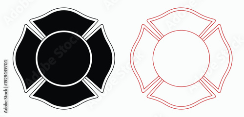 Firefighter emblem vector collection, including St Florian Maltese Cross, Maltese cross icons, fire department badge illustrations, ideal for safety, emergency, and rescue design projects.