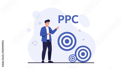 PPC Marketing Strategy, Man Pointing at Target, Digital Advertising Concept