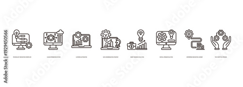 Digital Transformation Process Banner Illustration Featuring Technology Innovation Workflow, Cloud Integration System, AI Driven Automation, Data Modernization Strategy and Smart Business Evolution